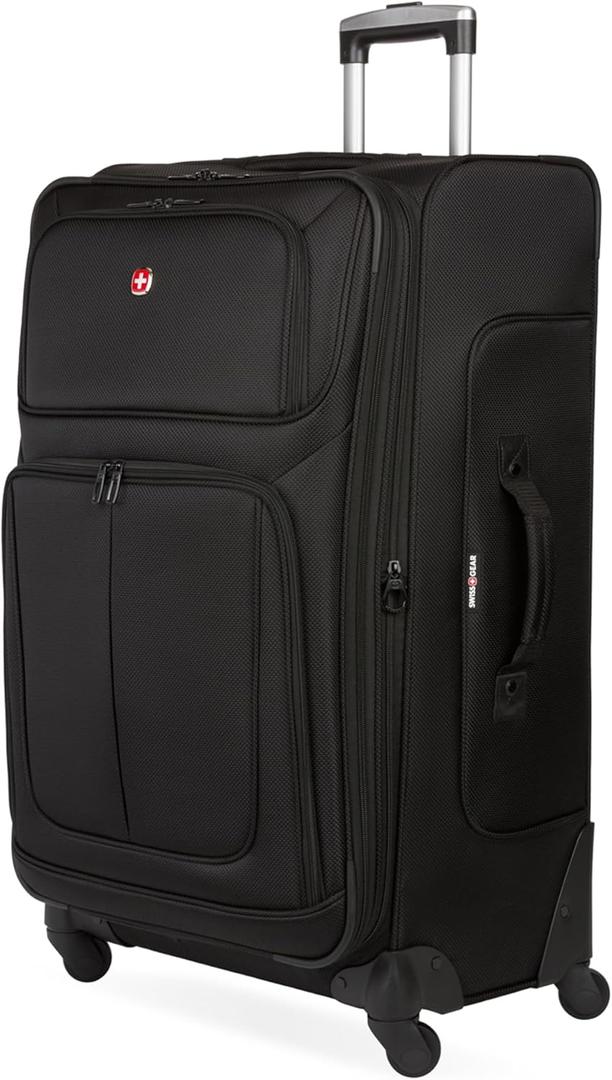 SwissGear Sion Softside Expandable Luggage – Large Checked Suitcase with 360 Degree Wheels & Retractable Handle – 29 Inch, Perfect for 7-9 Night Trips – Black