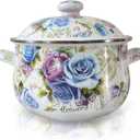 Enamel Stockpot with Lid, 4.6 Quart Retro Cooking Pot, Vintage Floral Bean Stew Soup Pot, Ceramic Cookware for Kitchen Stove