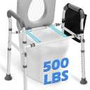 Raised Toilet Seat with Handles, Heavy Duty 500lb Toilet Seat Risers for Seniors, Extra Support Bars for Soft Padded Seat, Adjustable Width & Height Toilet Seat Riser for Disabled-Gray