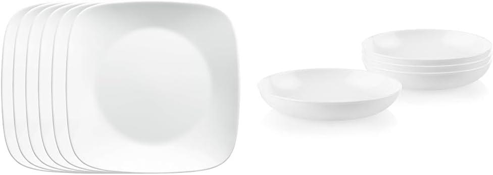 Corelle Vitrelle 3-Piece Salad Plates Set, Triple Layer Glass and Chip Resistant, Lightweight Square 1F, White