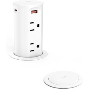 Pop up Outlet for Countertop,2.5 inch Hole Desktop Power Grommet,4 Outlets 4 USB Ports,15Amp Tamper Resistant Receptacle Flush Mount,Space Saver Recessed Outlet for Home,Office White