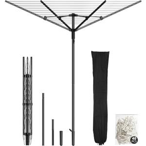 Clothes-Lines for-Outdoor, Heavy-Duty Umbrella Clothes-Drying-Rack for Blanket, Sheets, Skirt, Rotating and Hight-Adjustable Clotheslines-for-Outside, Backyard, Balcony, Camping, RV, Black
