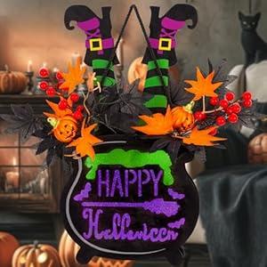 Halloween Door Decorations, Lighted Witch Battery-Operated Halloween Door Sign Wood Lights with Timer for Front Door Indoor Outdoor Yard Party Cartoon Hanger Decor