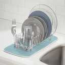 mDesign Kitchen Sink Dish Drainer Small Metal and Plastic Dish Rack for Kitchen Sink Ideal for Plates and Cutlery Basket Chrome/Clear