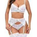 SNATROY Women's Lingerie Lace Sexy Bra and Panty Sets Two Piece Garter Lingerie Set Boudoir Outfits (white, 3X-Large) 