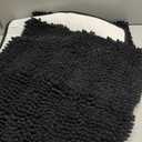 ACCUMTEK Striped Black Bathroom Rug Mat Set 2 Piece 24"x17"+48"x20" Ultra Soft, Non Slip Chenille Bath Rugs, Absorbent Plush Shaggy Bath Mats for Bathroom, Bedroom, Kitchen, Shower, Tub