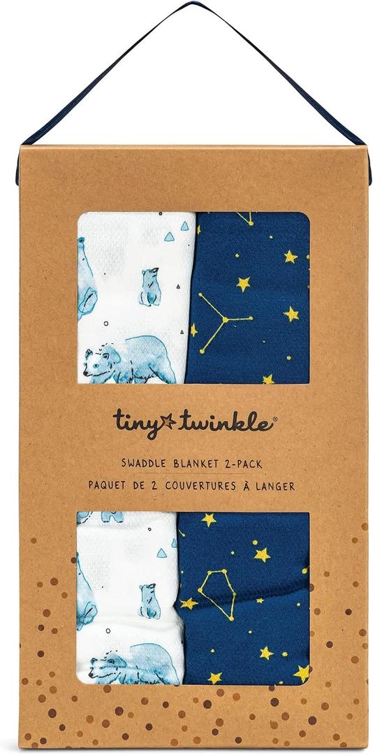 Tiny Twinkle Kaffle Swaddle Blanket 2-Pack - Soft and Silky Baby Blanket to Wrap and Swaddle Newborns, Sized 47 x 47(Bear)