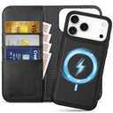 SHIELDON Detachable Genuine Leather Case Wallet for iPhone 17 Pro Max 6.9" | Wireless Charging, Folio Magnetic Closure, Kickstand, RFID Blocking Card Holder, Removable Shockproof Cover - Black