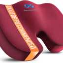 Everlasting Comfort Doctor Recommended Memory Foam Seat Cushion for Office Chairs & Car Seat - Ergonomic Office Desk Accessories for Tailbone Pain Relief, Sciatica & Back Support (Red)