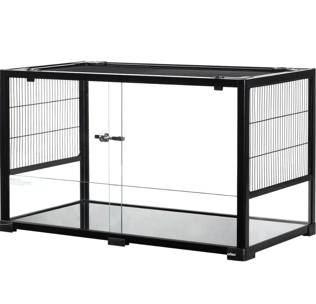 OIIBO Large Glass & Wire 2-in-1 Dwarf Hamster Cage, Chew-Proof, 32" L x 16" W x 18" H, Dual Use as Reptile Terrarium