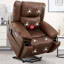 Phoenix Home Dual Motor Power Lift Chair for Elderly, Lift Chairs with Massage and Heat, Faux Leather Electric Chairs for Adults, Recliner Chair with USB, 2 Concealed Cup Holderss, Chestnut Brown