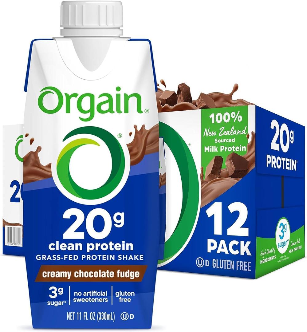 Orgain Clean Protein Shake, Grass Fed Dairy, Creamy Chocolate Fudge - 20g Whey High Protein, Kosher, Ready to Drink, Low Net Carbs, Gluten Free, No Soy Ingredients, 11 Fl Oz (Pack of 12) BBD: 05/15/2026