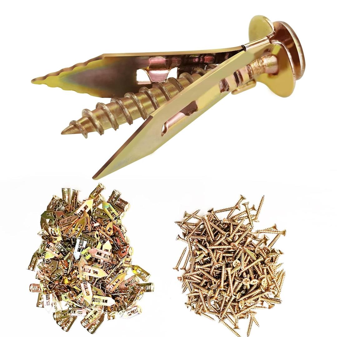 200 PCS Zinc Plated Steel Self-Drilling AnchorsSelf Drilling Drywall Anchors Easy Application No Drill or Holes in Wall (100 PCS Steel Anchors 0.47X1.18inch and 100 PCS zinc Screw)