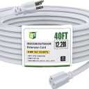 EP 40 Ft Outdoor Extension Cord, 12/3 SJTW Heavy Duty Extension Cable with 3 Prong Grounded Plug, 15 AMP Power Cord for Lawn, Garden, Appliances, White (40ft)