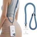 SSLOTSCASE for Phone Lanyard Crossbody with 2X TPU Clear Phone Pads, Flexible Adjustable Anti Theft Neck Strap, Premium Metal Buckles, Skin-Friendly, Universal Wrist Chain for Most Smartphones, Blue