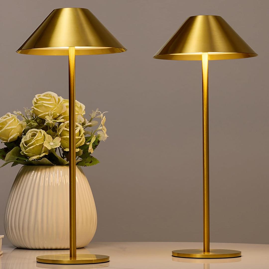 Bojim Gold Cordless Lamp Set of 2, Rechargeable Touch Table Lamps with 3 Color Dimming, Portable Wireless Lamps for Reading/Home Decor (14 Inch - Regular (2 Pack))