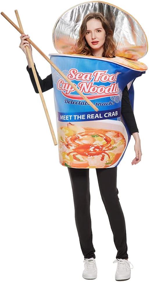 ReneeCho Seafood Instant noodles Costume Cup Noodles Costumes Halloween Fast food Funny Food Costume Adult Men Women