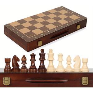 15-Inch Magnetic Wooden Chess Set with 2 Extra Queens – Handcrafted Foldable Board Game for Adults, Beginners, 15 inches x 7.1 inches x 0.1 inches