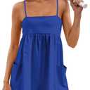 LAMISSCHE Women Casual Strappy Romper Summer Spaghetti Strap Jumpsuits Sleeveless One Piece Outfits with Pockets (Blue, M)