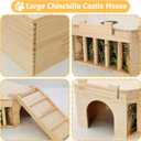 Fhiny Guinea Pig Wooden Castle with Hay Holder, Ventilated Chinchilla Hideout with Feeding Bowl Ladder, Small Animal Multi Chamber Hideaway for Young Guinea Pigs Chinchillas Hedgehogs