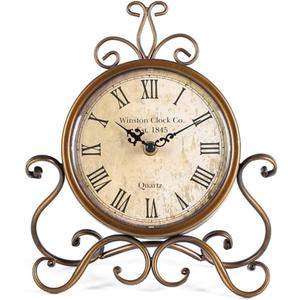 HZDHCLH Vintage Table Clocks for Living Room Bedroom Decor, Silent Decorative Farmhouse Shelf Clock Battery Operated, Small Rustic Mantel Clock with Roman Numerals (Brass)