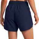 Ksmien Women's 5" Athletic Running Shorts Quick Dry Lightweight Workout Gym Shorts with Zipper Pockets UPF 50+ Navy Blue, M