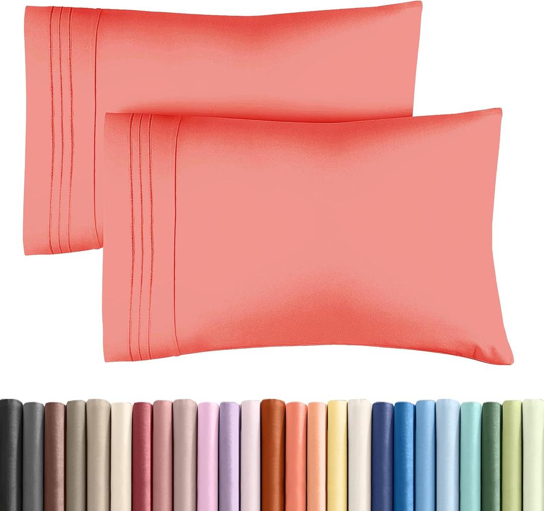 Queen Pillow Cases Set of 2 - Ultra Soft Hotel Quality Pillowcase Covers - Comfy, Cozy & Wrinkle Free - Shrinkage, Stain and Fade Resistant - Machine Washable Pillow Protectors - 2 Piece Set - Coral