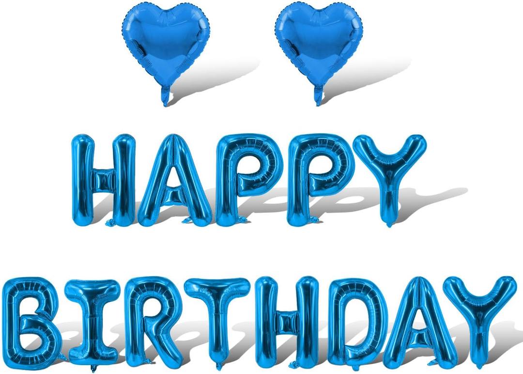 6 x Blue Happy Birthday Balloons Banner Foil Balloons Letters Men's Balloon for Blue Themed Party Decoration Supplies Independence Day Birthday Decoration Decor Ballons Arch Kits Party Balloon Set 15pcs