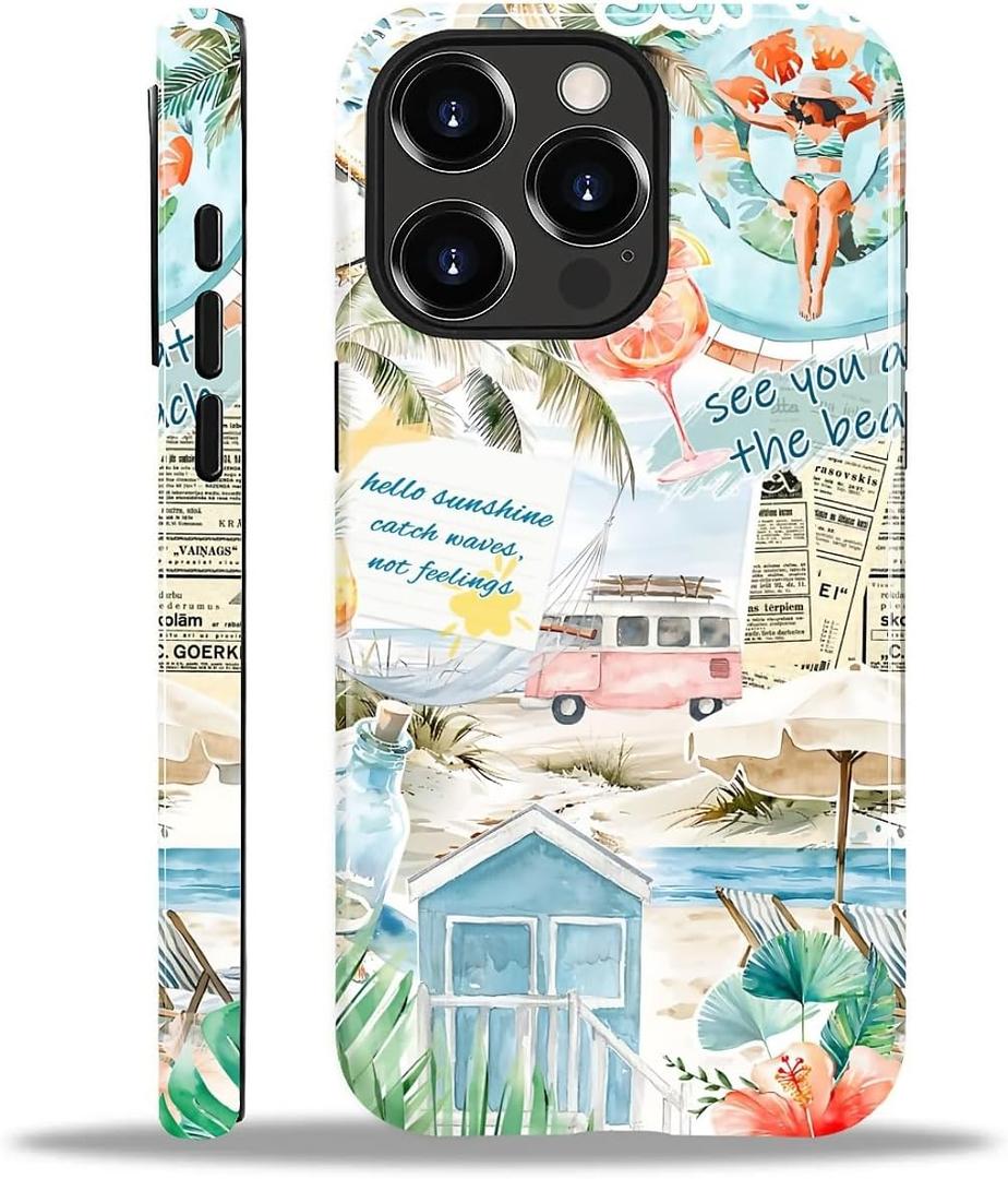 Case for iPhone 14 Pro, Hybrid 2-Layer Case, Shockproof Military-Grade Protection Durable Anti-Scratch Phone Case for Woman Man Boy Girl, Summer Beach Vibes