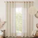 LAMIT Sheer Linen Curtains 84 Inches Long for Living Room, Light Filtering Boho Window Treatments Semi Sheer Neutral Drapes with Bronze Grommet for Bedroom, 52 X 84 Inch, 2 Panels Set, Linen