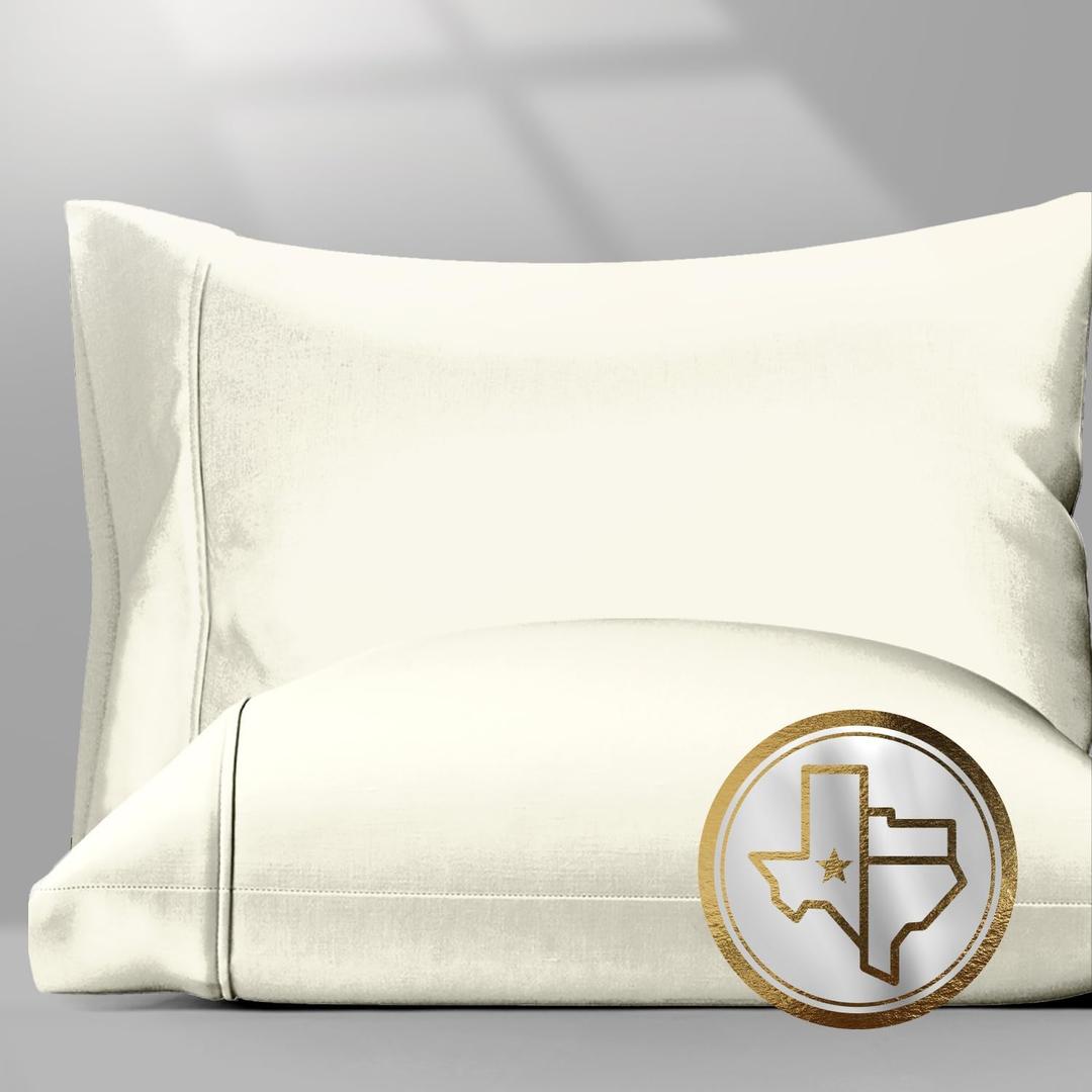Texas Linen Co. 100% Egyptian Cotton Pillow Cases Standard/Queen Size Set of 2 - Luxury 1500 Thread Count Sateen Ivory Pillow Cases, Silky Soft Cotton Pillowcases Fits Standard & Queen Size Pillows