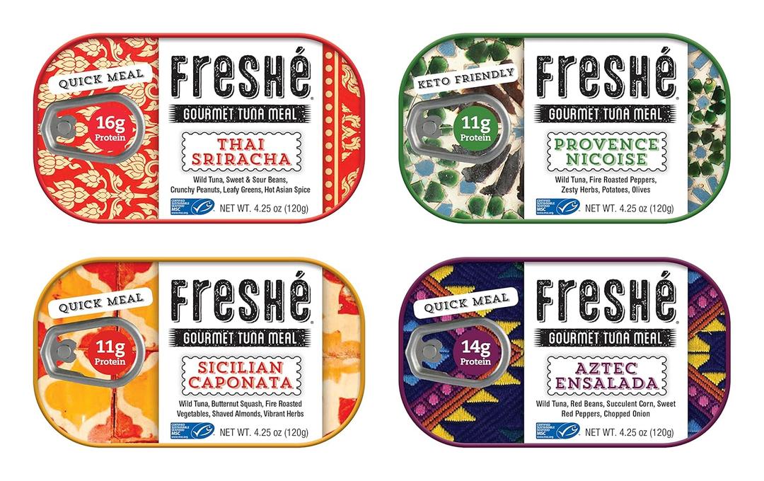 Freshé Gourmet Canned Tuna Variety Pack (4 Pack) Healthy High-Protein Skipjack Fish & Ready-to-Eat Meal – All-Natural, Non-GMO, Wild-Caught Tuna – Gluten Free Diet Friendly BB: 08/2027