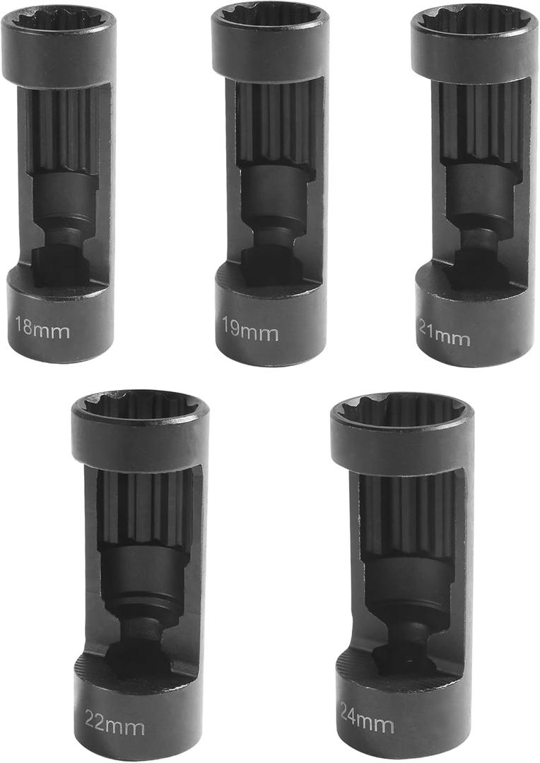 SCUARI 5PCS Strut Nut Socket,18MM 19MM 21MM 22MM 24MM Strut Nut Socket,Car Accessories Strut Sockets,Suspension Strut Sockets Tool with 12 Point 1/2" Drive,Used to Dismounting and Mounting Strut Nuts