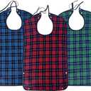 2 x Adult Bibs for Men Women Elderly Reusable Large Adult Bibs Reusable Waterproof Clothing Protector with Crumb Catcher (3pack Blue+red+grey)