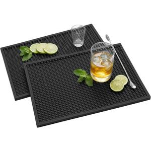 Bar Mat - 18"X12"(2 Pcs) Rubber Bar Mats for Countertop & Dish Drying, Non-slip Bartender Mat with Airflow Design for Home Bar, Cocktail Set, Kitchen & Outdoor Use (Black)