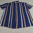 OYOANGLE Men's Color Block Striped Print Short Sleeve Button Up Casual Shirt L