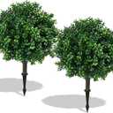 24" High, 14" Diameter Artificial Boxwood Topiary Ball - Set of 2 with Stakes UV-Resistant & No Maintenance Faux Shrubs Trees for Outdoor Decor, 2ft Fake Plants That Look Real