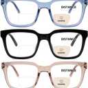 3 Pack Bifocal Reading Glasses for Women Men Oversized Clear Top Bi-focal Readers Far/Near Dual-use Computer Eyewear
