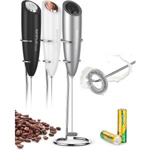 SIMPLETaste Milk Frother Handheld Battery Operated Electric Foam Maker, Drink Mixer with Stainless Steel Whisk and Stand for Cappuccino, Bulletproof Coffee, Latte (Gray)