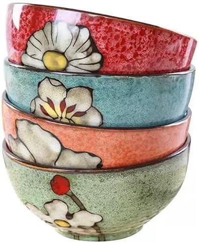 Ceramic Bowls For Kitchen, 28oz - Bowl Set of 4 - For Cereal, Salad, Pasta, Soup, Ramen, Serving etc - Dishwasher, Microwave, and Oven Safe - For Breakfast, Lunch and Dinner (Blue+Red+Green+Pink)