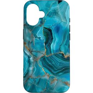 iPhone 16 Teal Turquoise Natural Stone Marble-Like Pattern Print Case