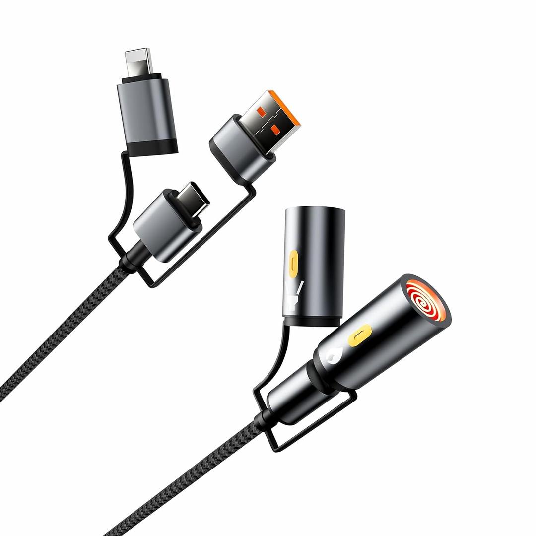 Multi Charging Cable With Flameless Lighter for Camping & Light - 4 in 1 Braided USB C Cable PD 60W Type C 4ft Fast Phone Charging Cord A/C to C/ IP Multiple Charger