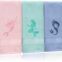 Pack of 3 Coastal Mermaid Hand Towels for Bathroom 100% Cotton Embroidered Beach Bathroom Towels 13.78 x 29.53 Inch Soft Absorbent (Pink Green Blue, Mermaid)