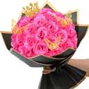 Waipfaru Glitter Roses Bouquet, DIY Fake Flowers Bouquet, Hot Pink Artificial Flower, Valentine's, Anniversary, Engagement, Wedding, 36 Pcs