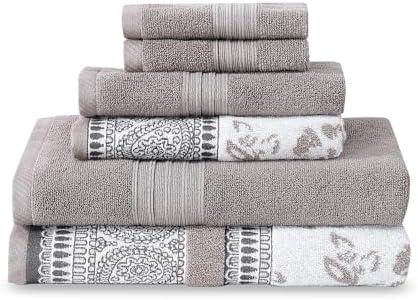 Modern Threads 6 Piece Set, 2 Bath Towels, 2 Hand Towels, 2 Washcloths Yarn Dyed Jacquard/Solid Towel Set Ophelia Fawn