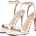 Elisabet Tang Womens Stilettos Heeled Sandals Open Square Toe Heels,4.3 Inch Open Toe Strappy Sexy High Heels Ankle Strap Buckle Heels for Party Wedding Dress Daily Wear Shoes (9, White)