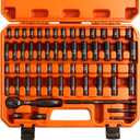 HORUSDY 56-Piece 1/4" Drive Impact Socket Set, Standard SAE (5/32 to 9/16 inch) and Metric (4-15mm) Size, 6 Point, Cr-V, 1/4-Inch Drive Ratchet Wrench, Drive Extension Bar, Impact Universal Joint