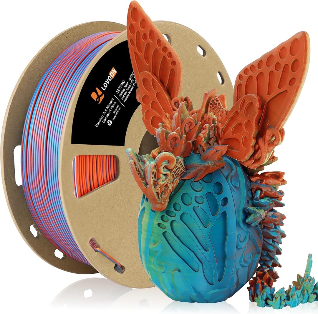 LOVOON Matte Tricolors PLA 3D Printer Filament Multi-Color Changing by Angle Rainbow PLA 3D Printing Filament Fit Most 3D Printers/3D Pens,Matte Orange/Blue/Yellow,1KG(2.2lbs)/Spool