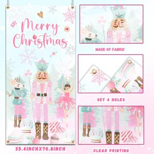 Pink Nut-cracker Christmas Door Cover Decoration, Merry Christmas Supplies, Nut-cracker Door Hanging Backdrop for 2023 Winter Xmas Decoration