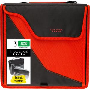 Five Star Zipper Binder, 3 Inch 3-Ring Binder with D Rings, Removable Padded Case, 5-Tab Expanding File and Multi-Use Strap, 850 Sheet Capacity, Red/Black (29296CE8)